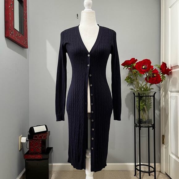 NEW Moda Intl Vintage Y2K Silk Longline Cable Knit Cardigan Duster Set XS NWOT - Picture 10 of 16